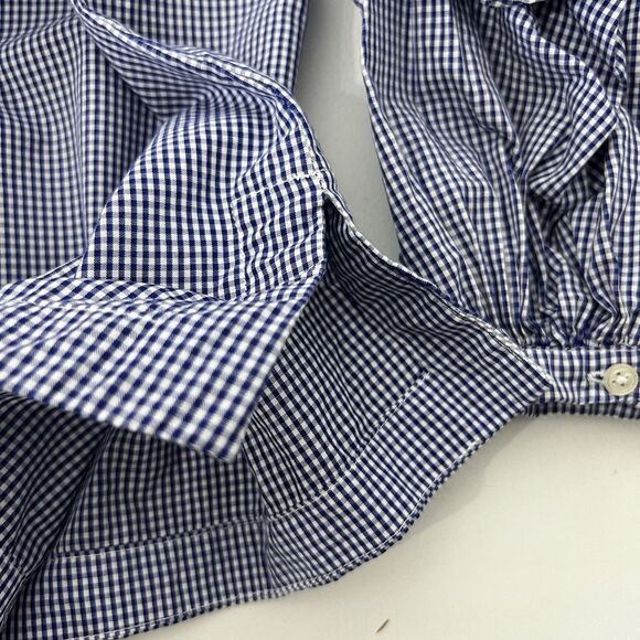 Banana Republic Gingham Tuck Sleeve Shirt Large Blue Tie Check Elevated Pairie - Picture 6 of 12